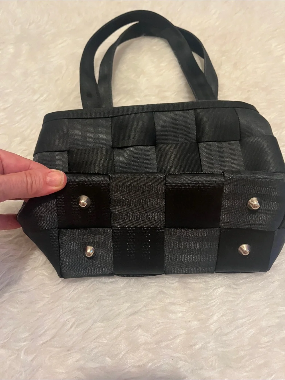 Harveys Black Woven Tote with Dual Straps original seatbelt Purse